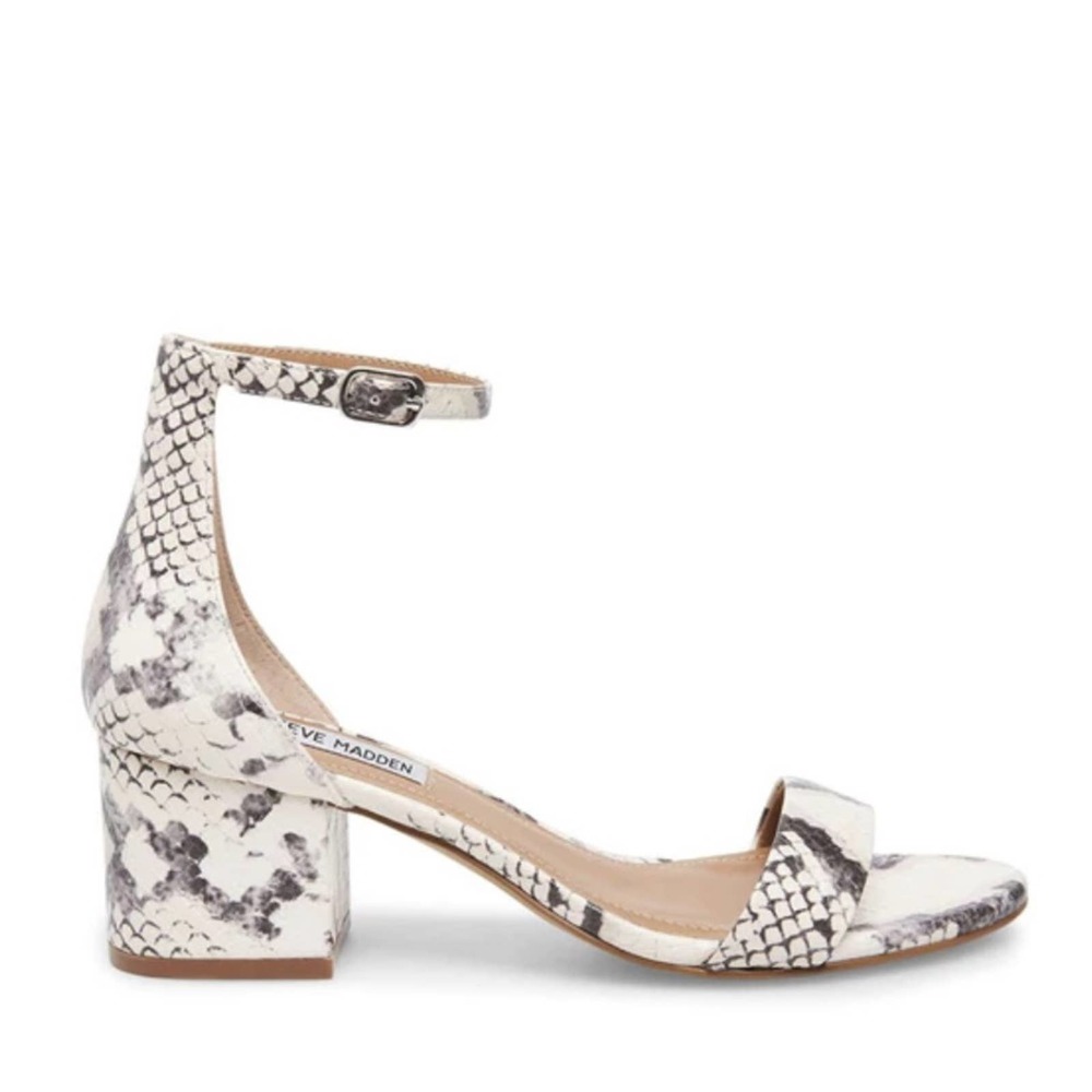 NWOT Steve Madden Irenee Ankle Strap Sandal Light Beige Snake 2" Heel Size 7.5 - Picture 2 of 9
